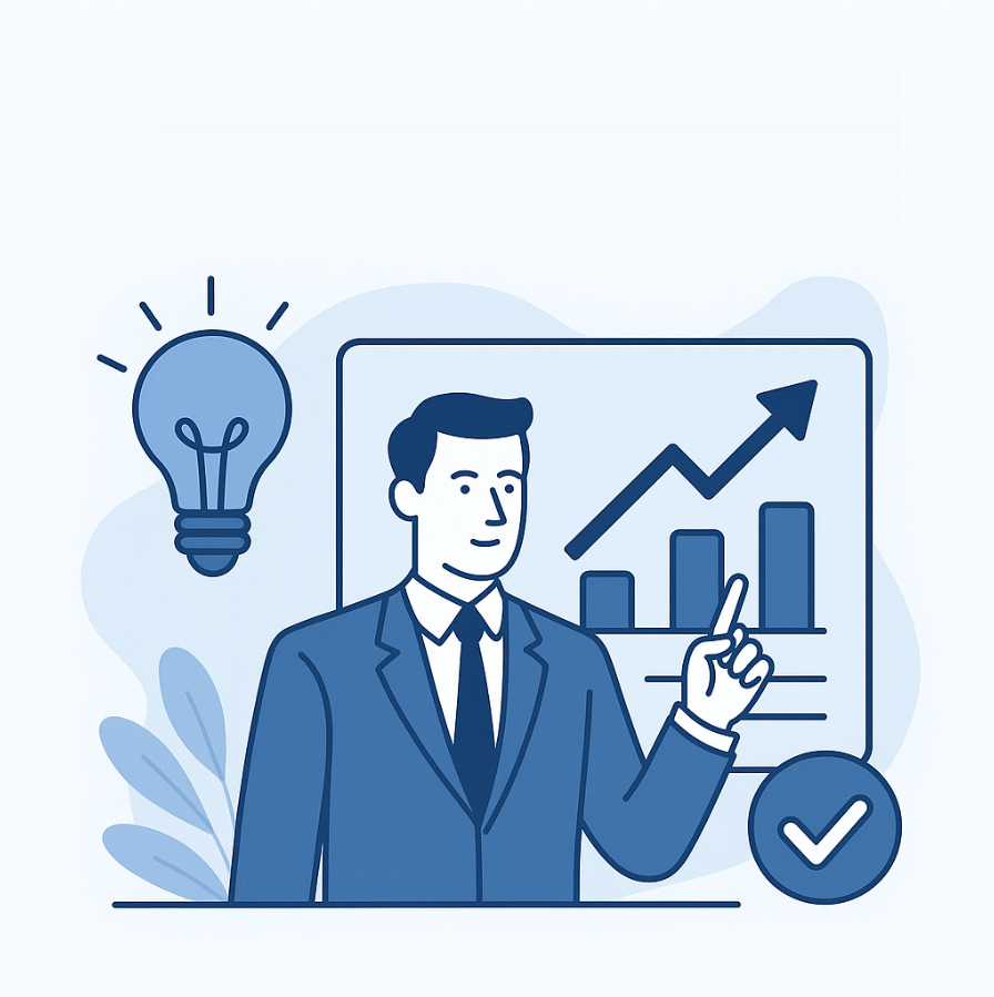 Illustration d’un graphique en croissance avec des flèches et des bulles de conseils pratiques sur fond bleu